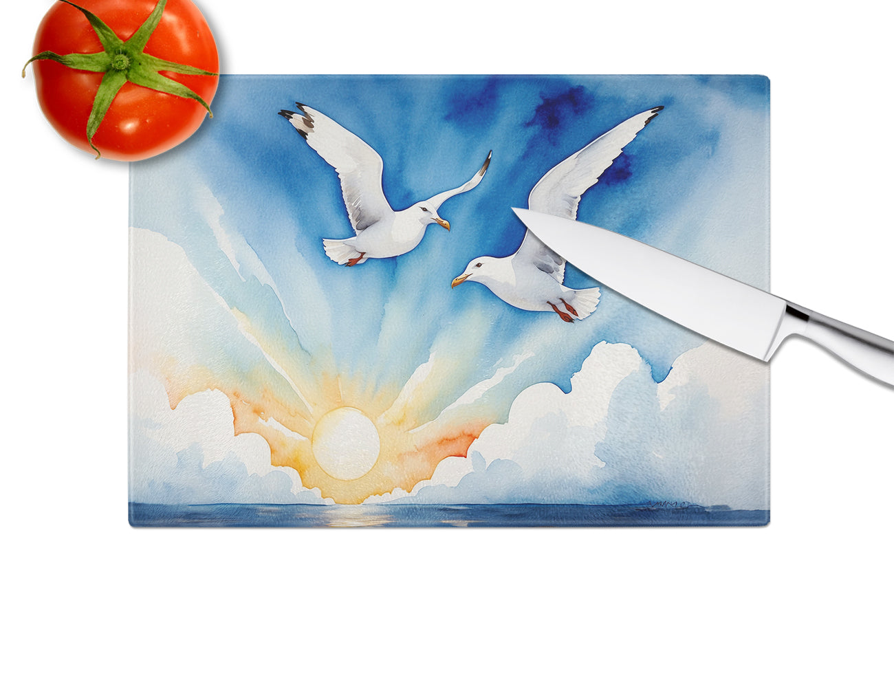 Gulls Soaring High Glass Cutting Board