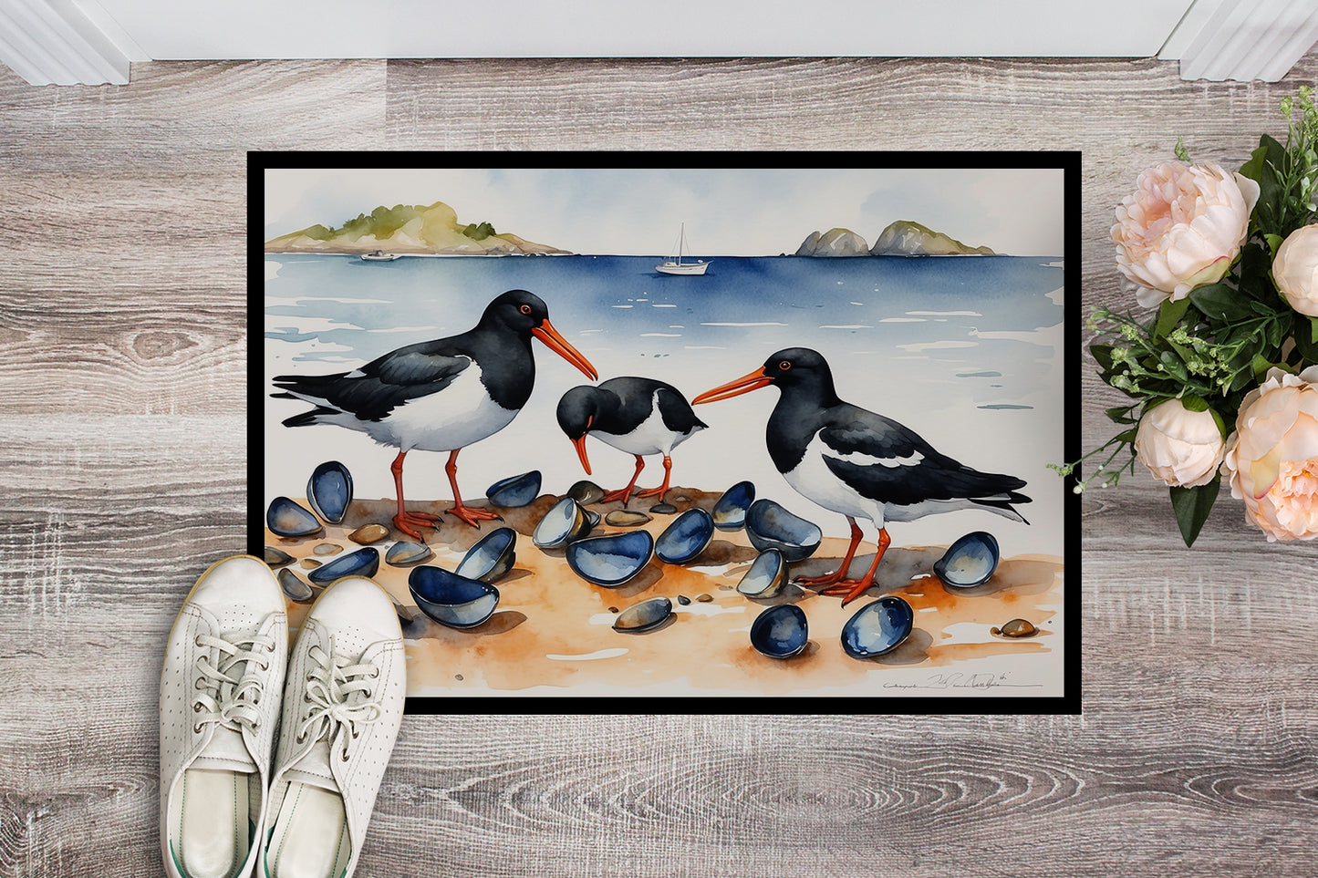 Oystercatchers Feeding Doormat