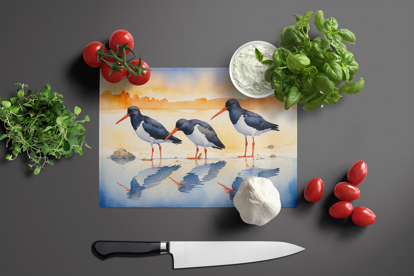 Oystercatchers Foraging Glass Cutting Board