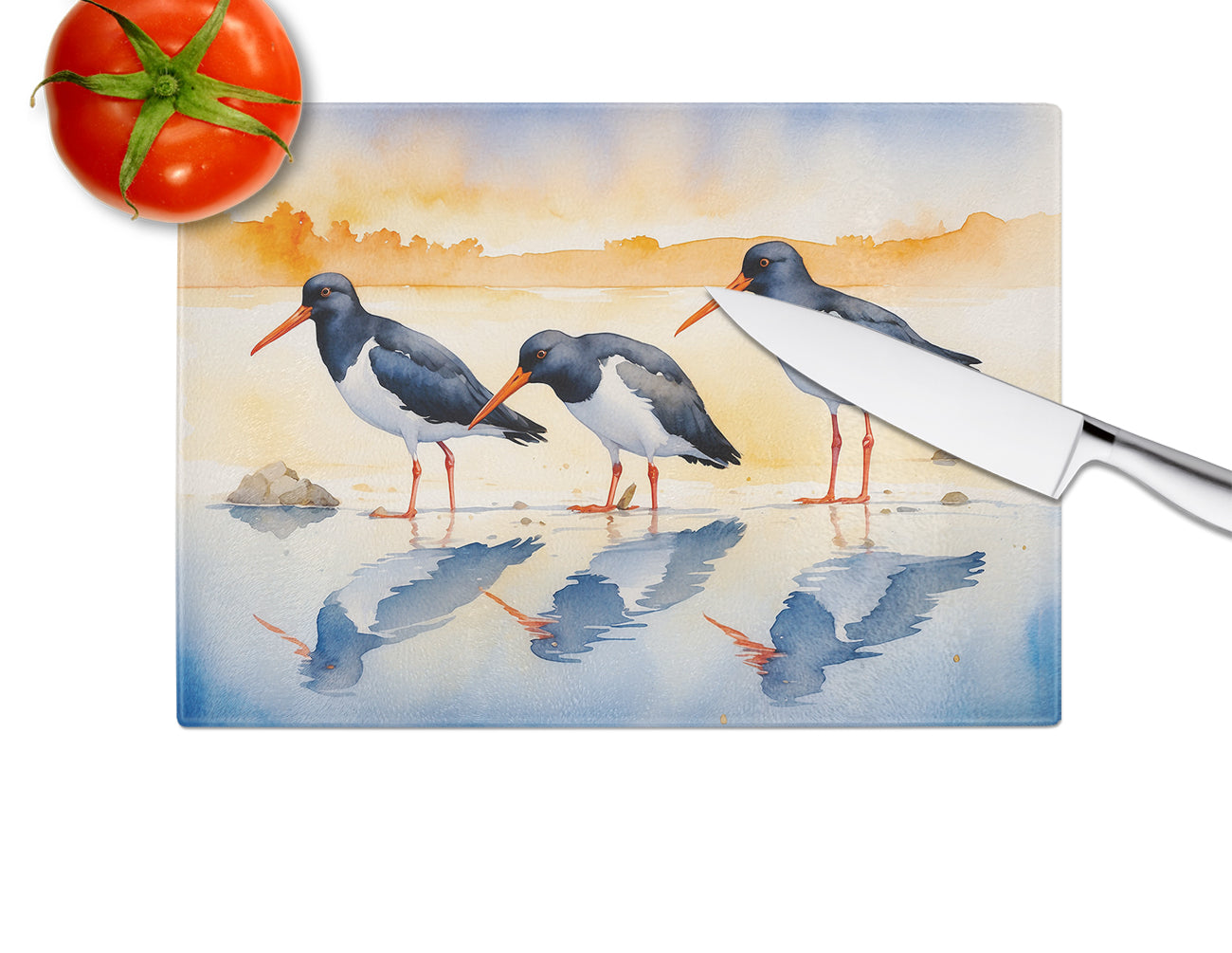 Oystercatchers Foraging Glass Cutting Board