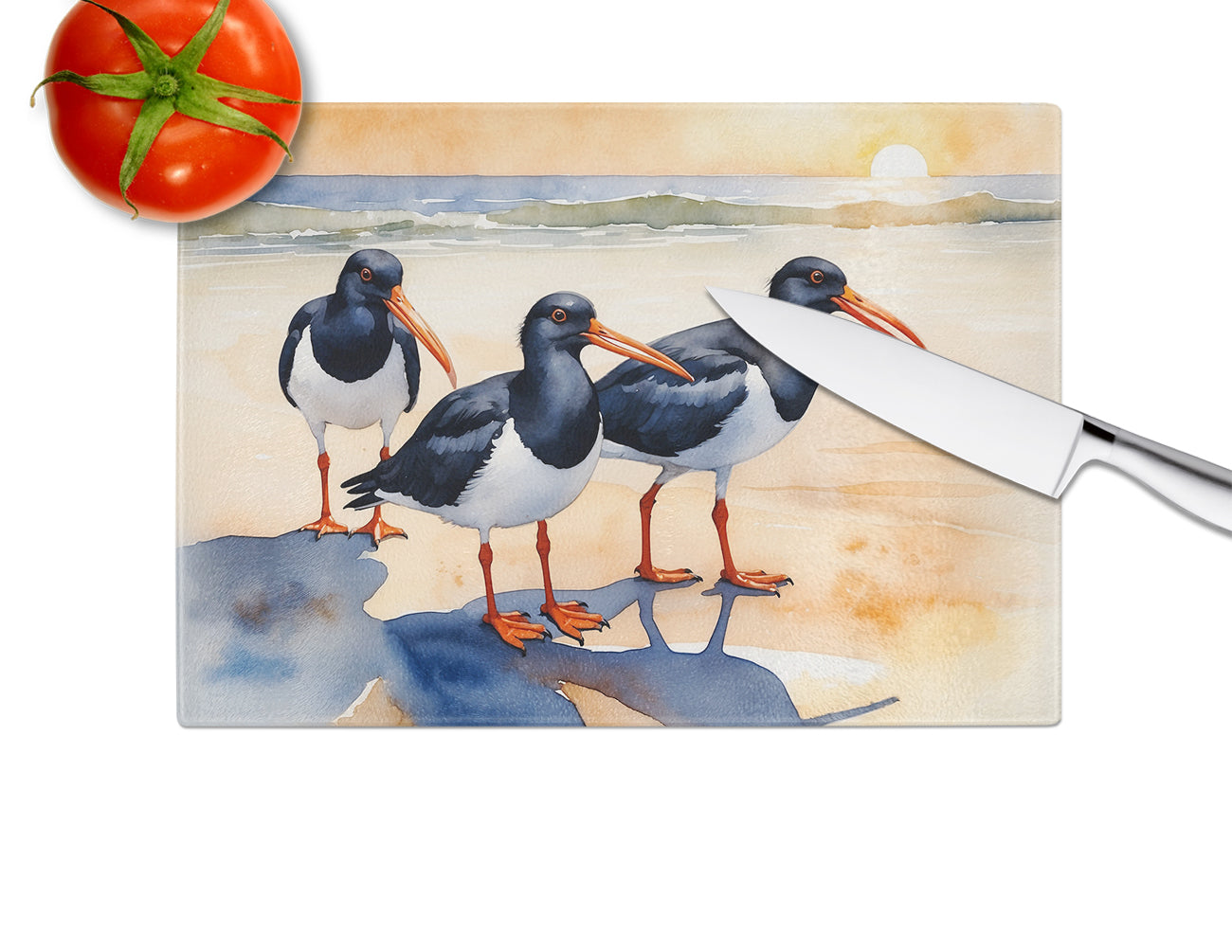 Oystercatchers Foraging Glass Cutting Board