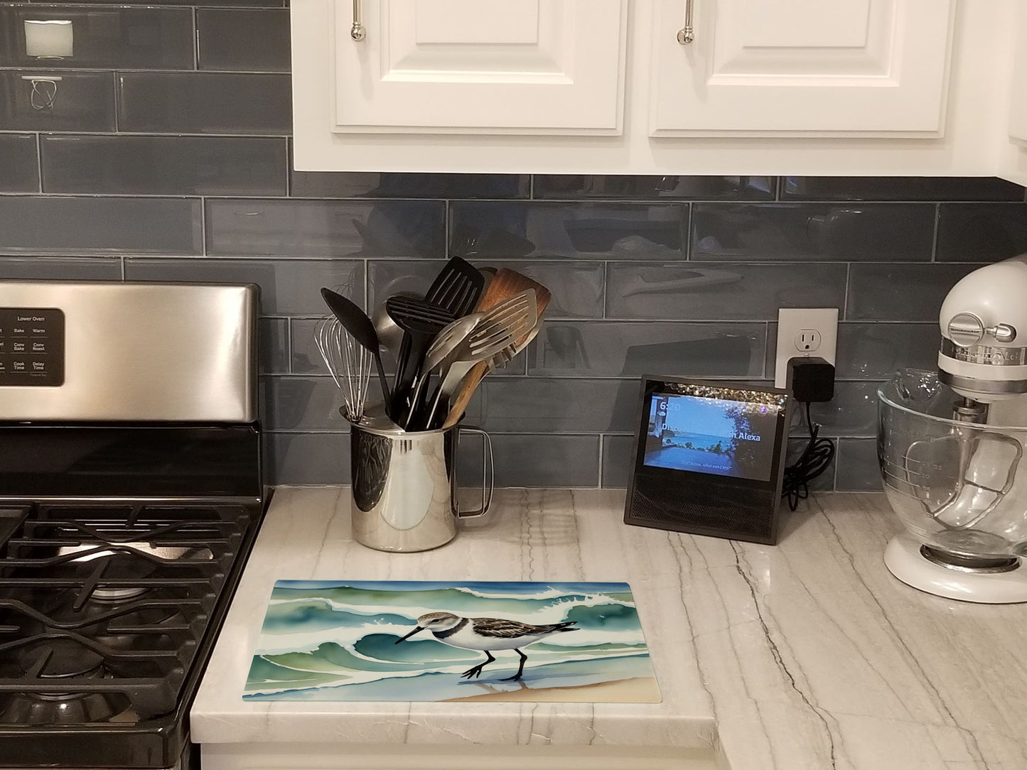 Sanderling Racing the Tide Glass Cutting Board