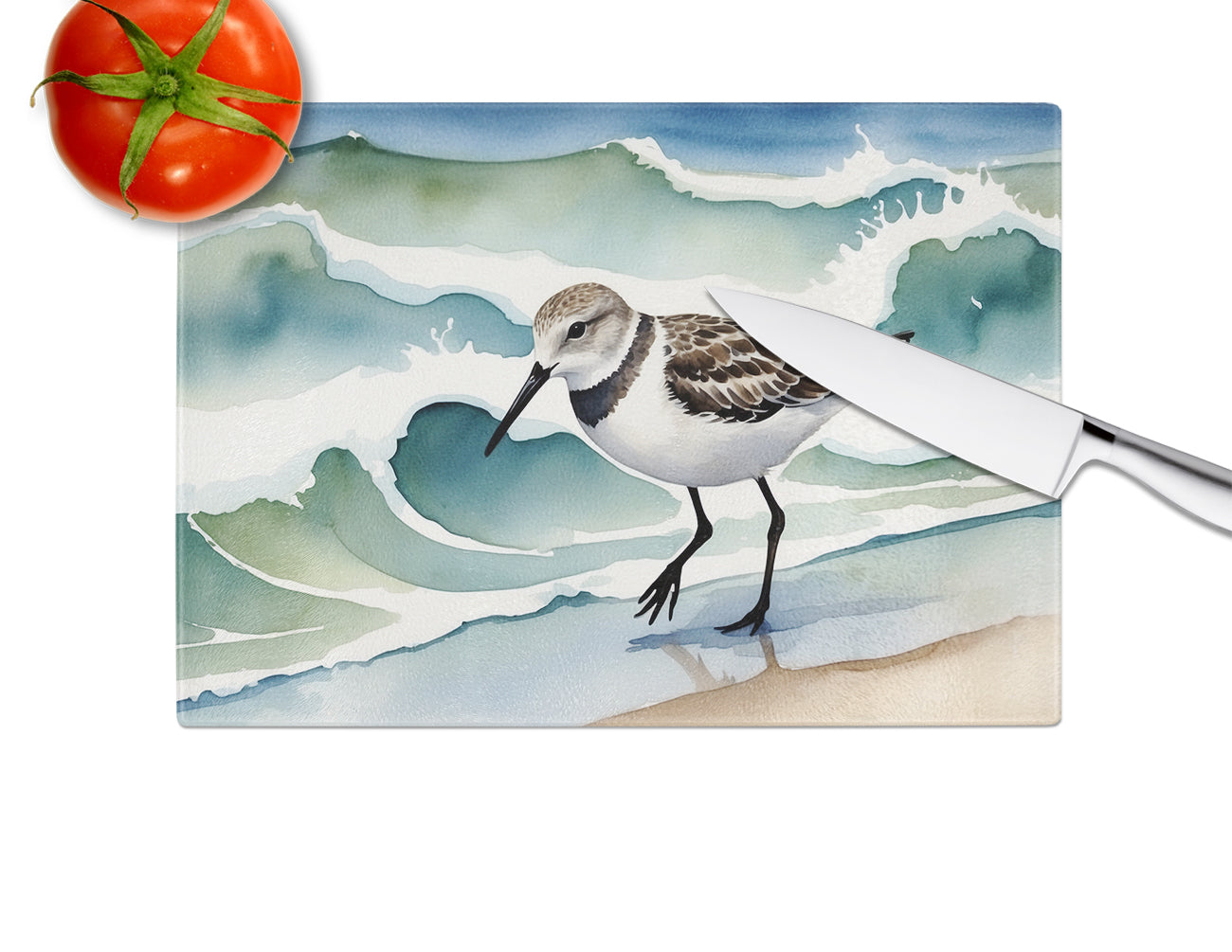 Sanderling Racing the Tide Glass Cutting Board