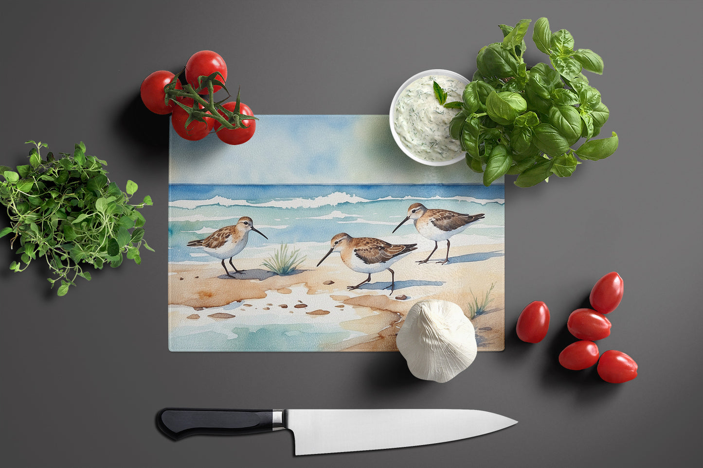 Sandpipers Hunting Glass Cutting Board