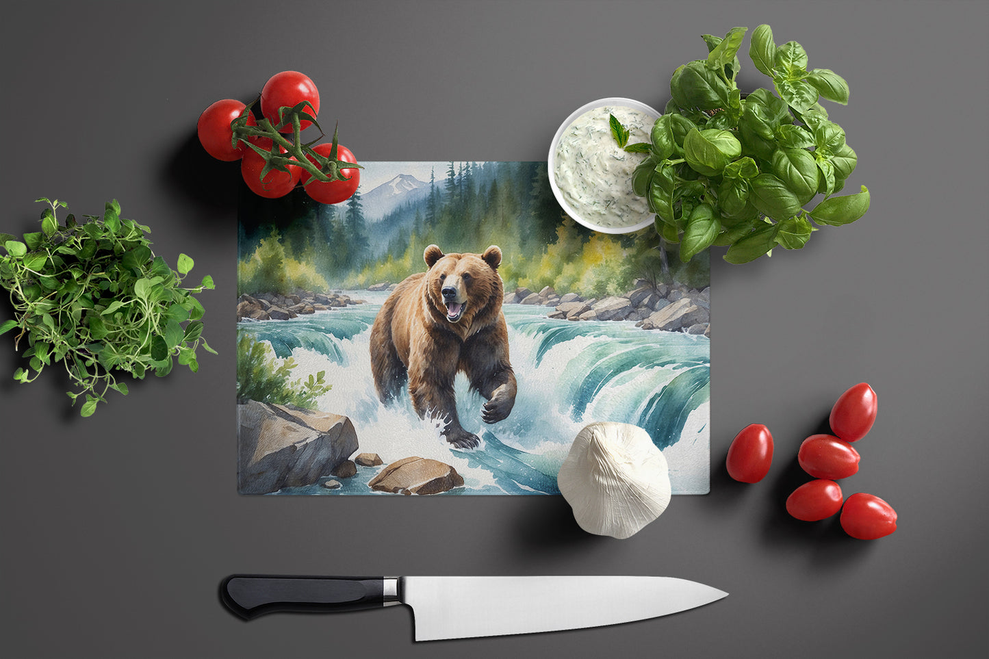 Alaskan Wilderness Grizzly Bear Glass Cutting Board