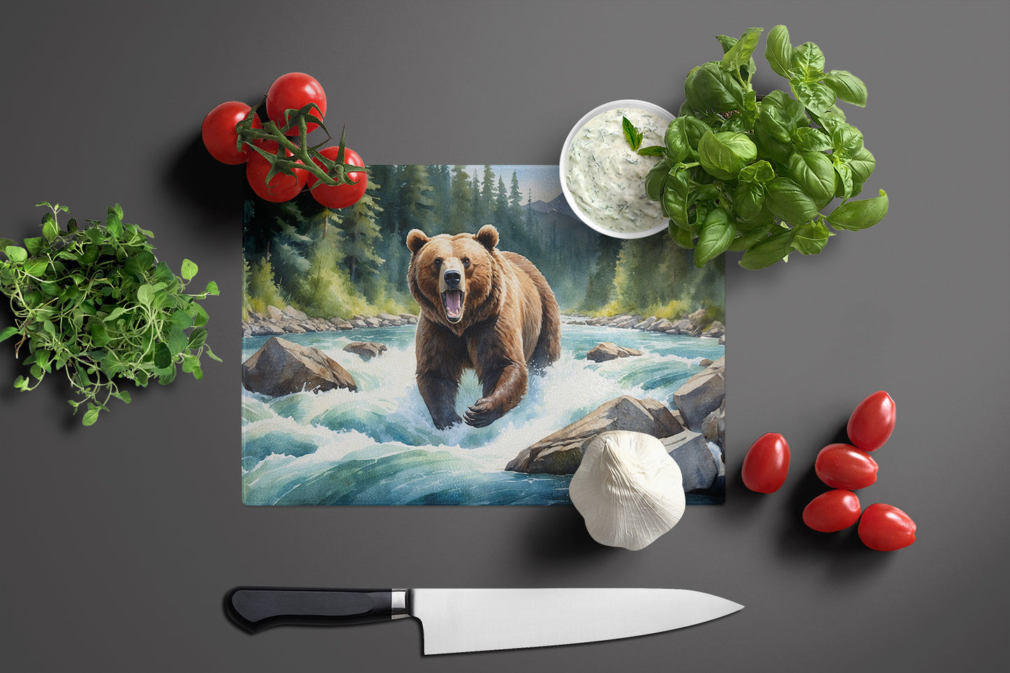 Alaskan Wilderness Grizzly Bear Glass Cutting Board