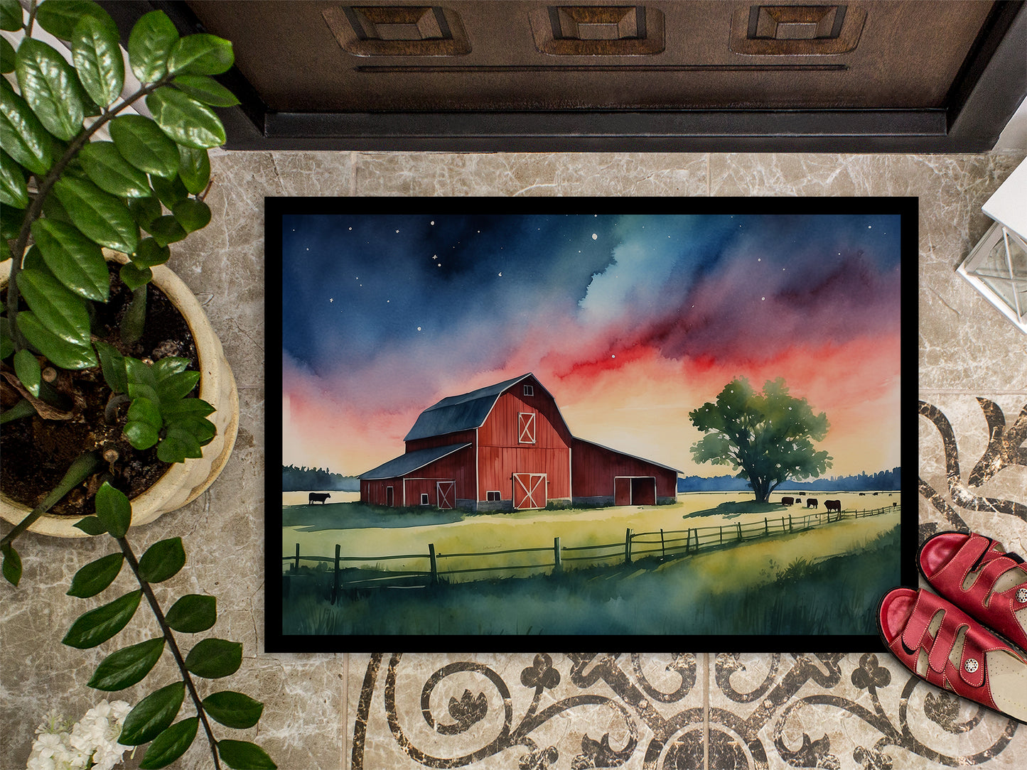 Barn at Twilight Doormat