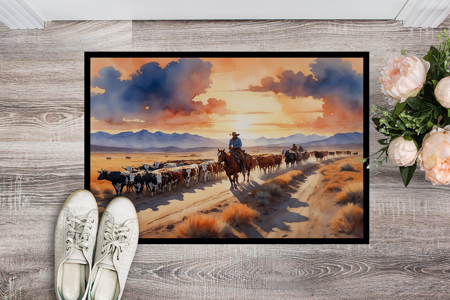 Cattle Drive at Sunset Doormat