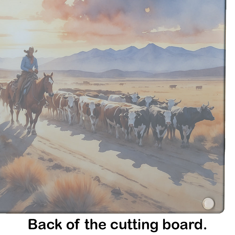 Cattle Drive at Sunset Glass Cutting Board