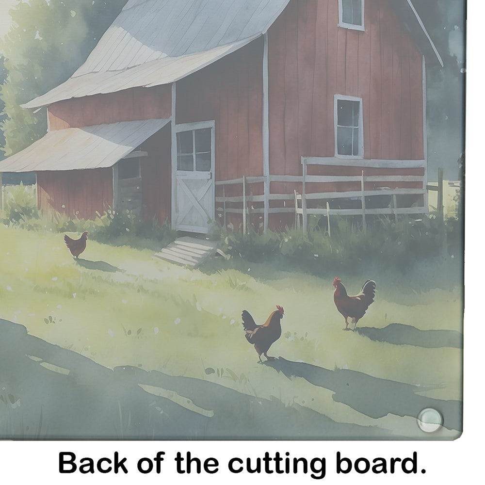 Chicken Coop at Dawn Glass Cutting Board