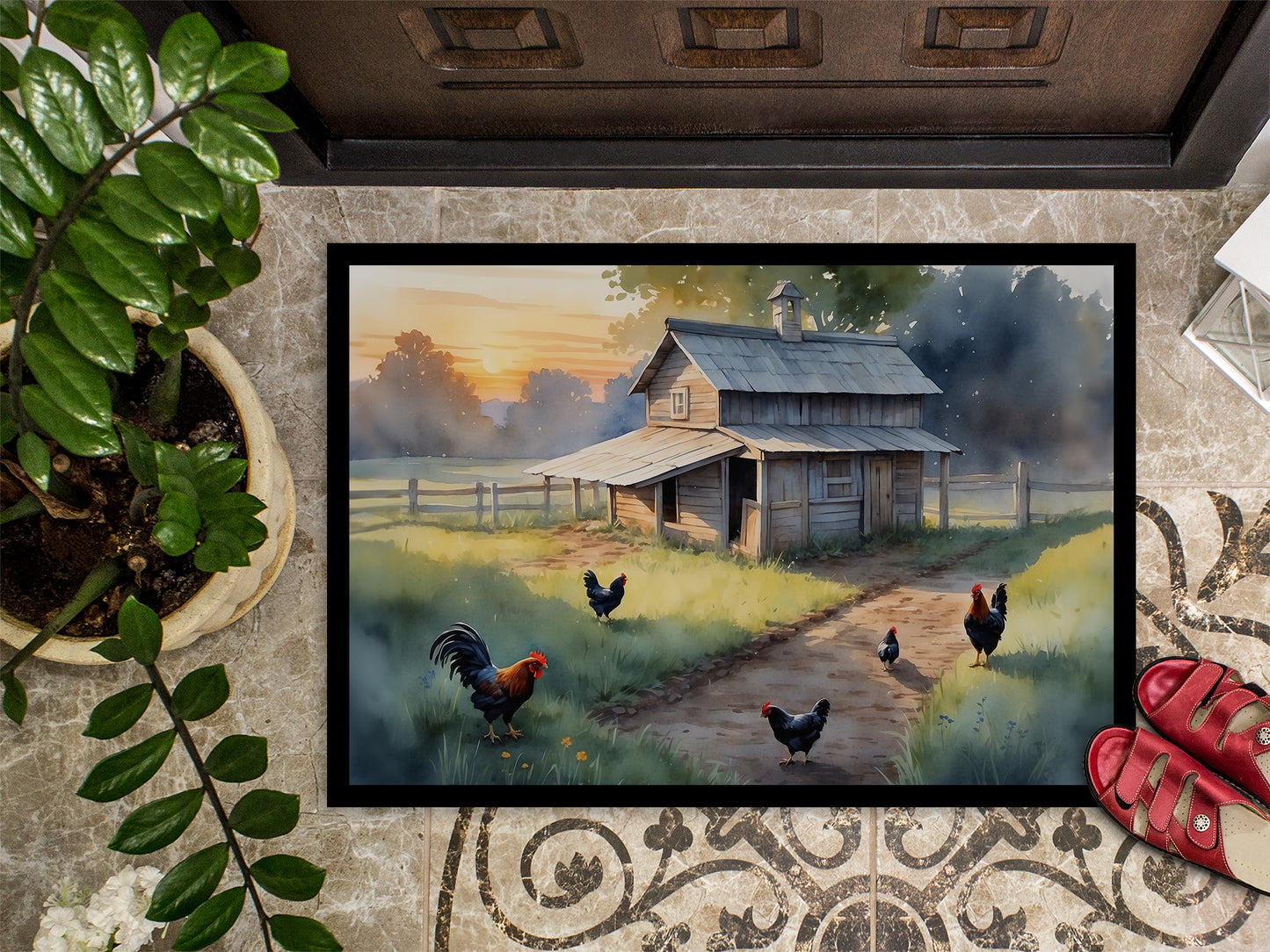 Chicken Coop at Dawn Doormat