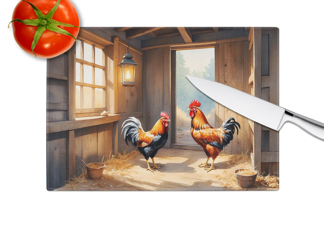 Chickens in the Coop Glass Cutting Board