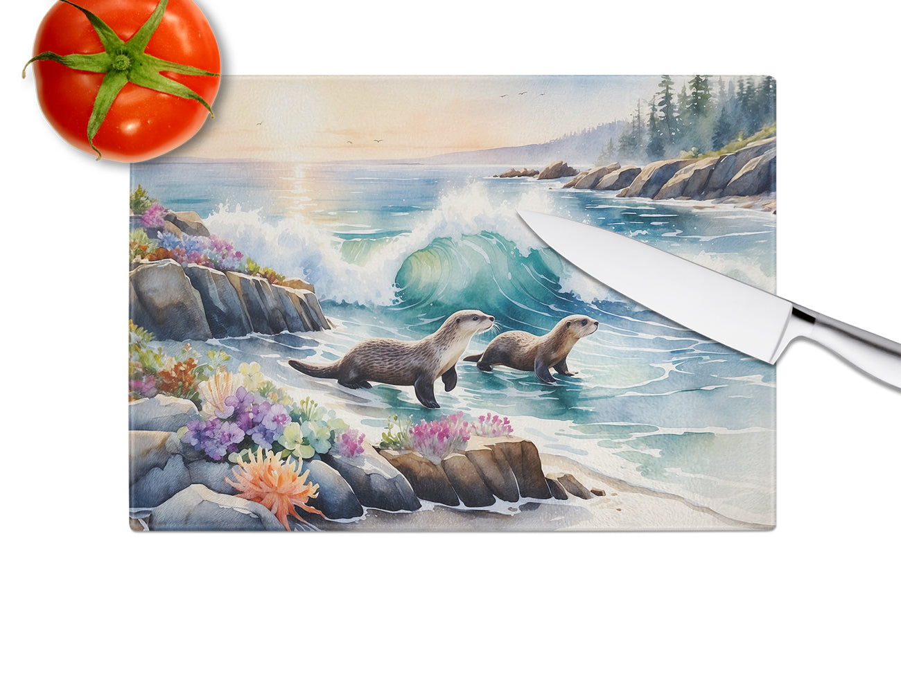 Coastal Wildlife Seals Glass Cutting Board