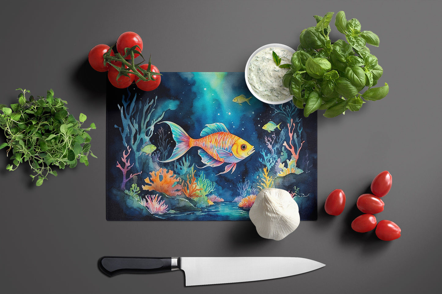 Bioluminescent Fish Glass Cutting Board