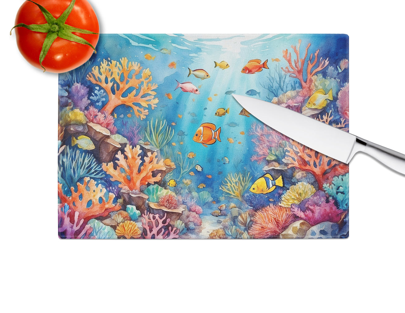 Coral and Fish Glass Cutting Board