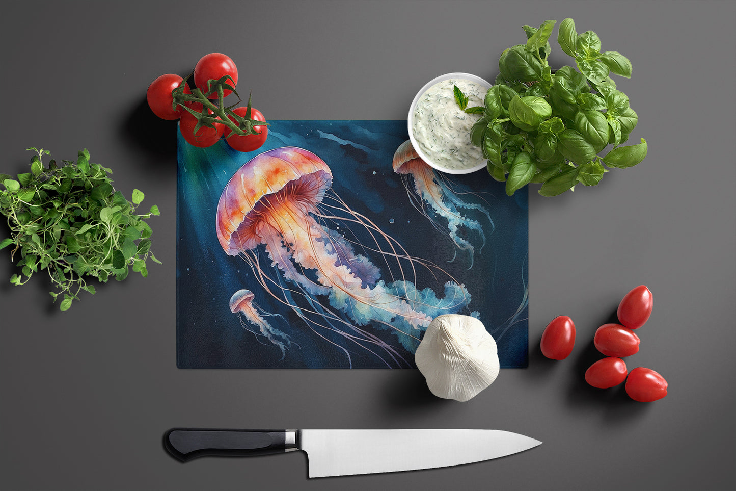 Deep-Sea Jellyfish Glass Cutting Board