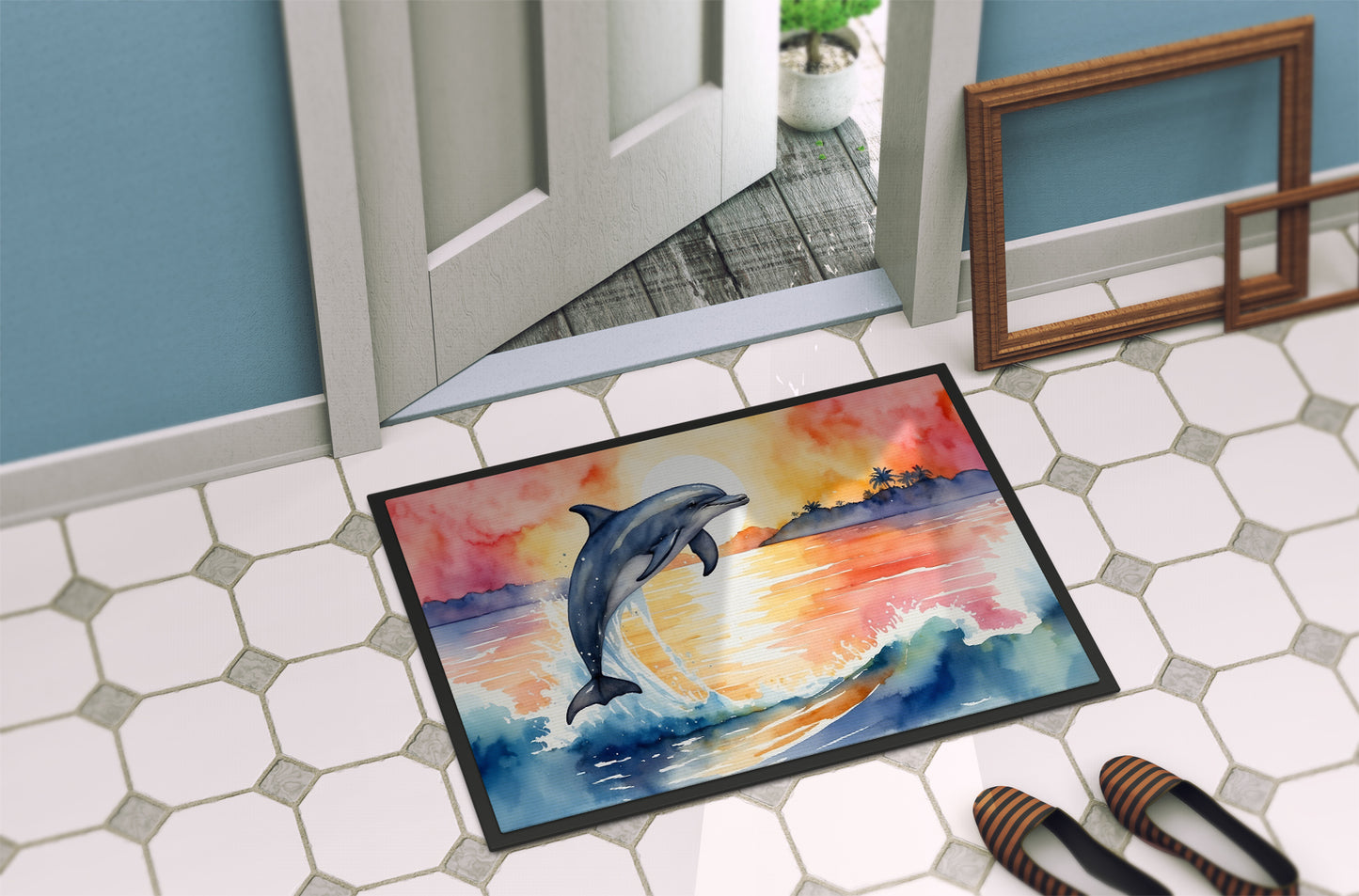 Dolphin Leaping at Sunrise Doormat