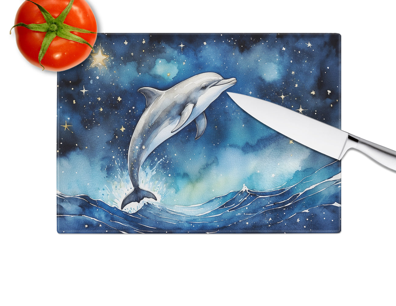 Dolphin in a Starry Sea Glass Cutting Board