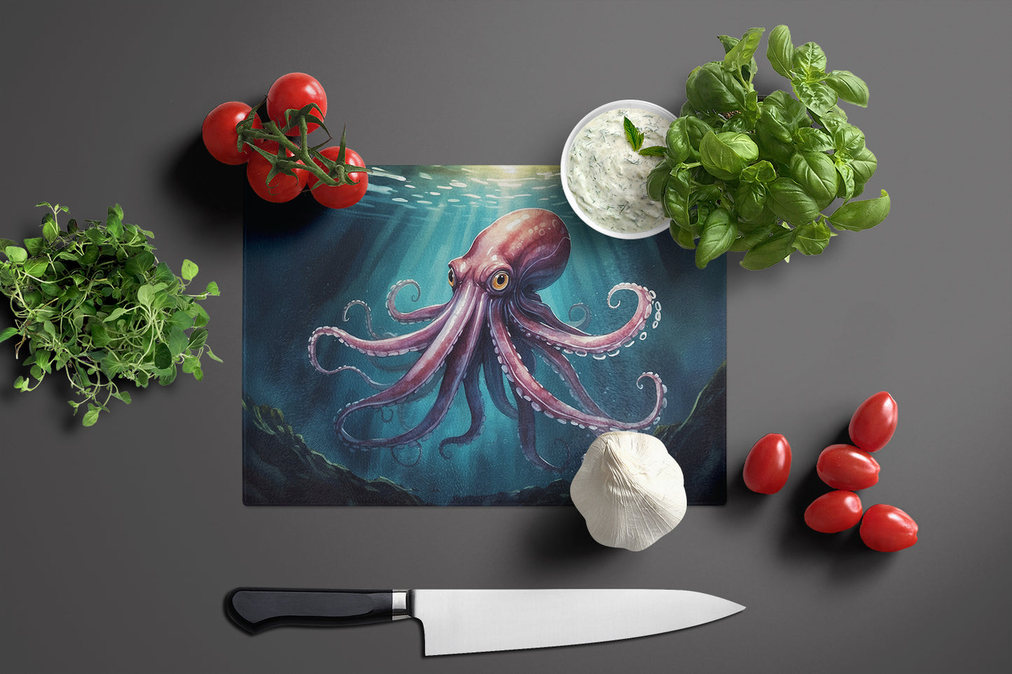 Giant Squid Glass Cutting Board