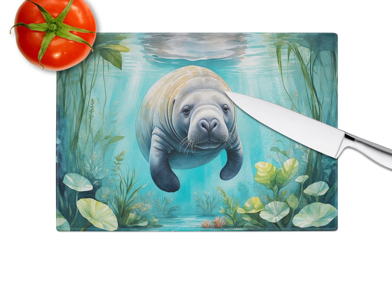 Manatee in a Crystal-Clear Spring Glass Cutting Board