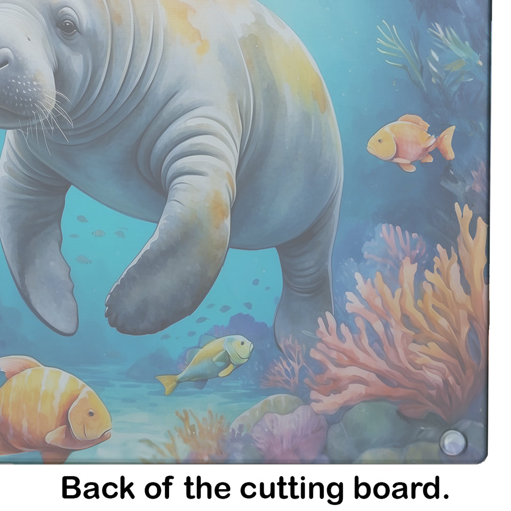 Summer Manatee Glass Cutting Board