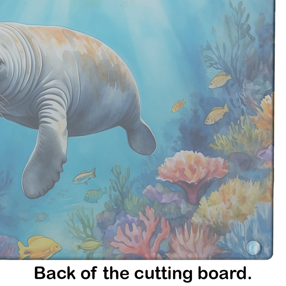 Summer Manatee Glass Cutting Board