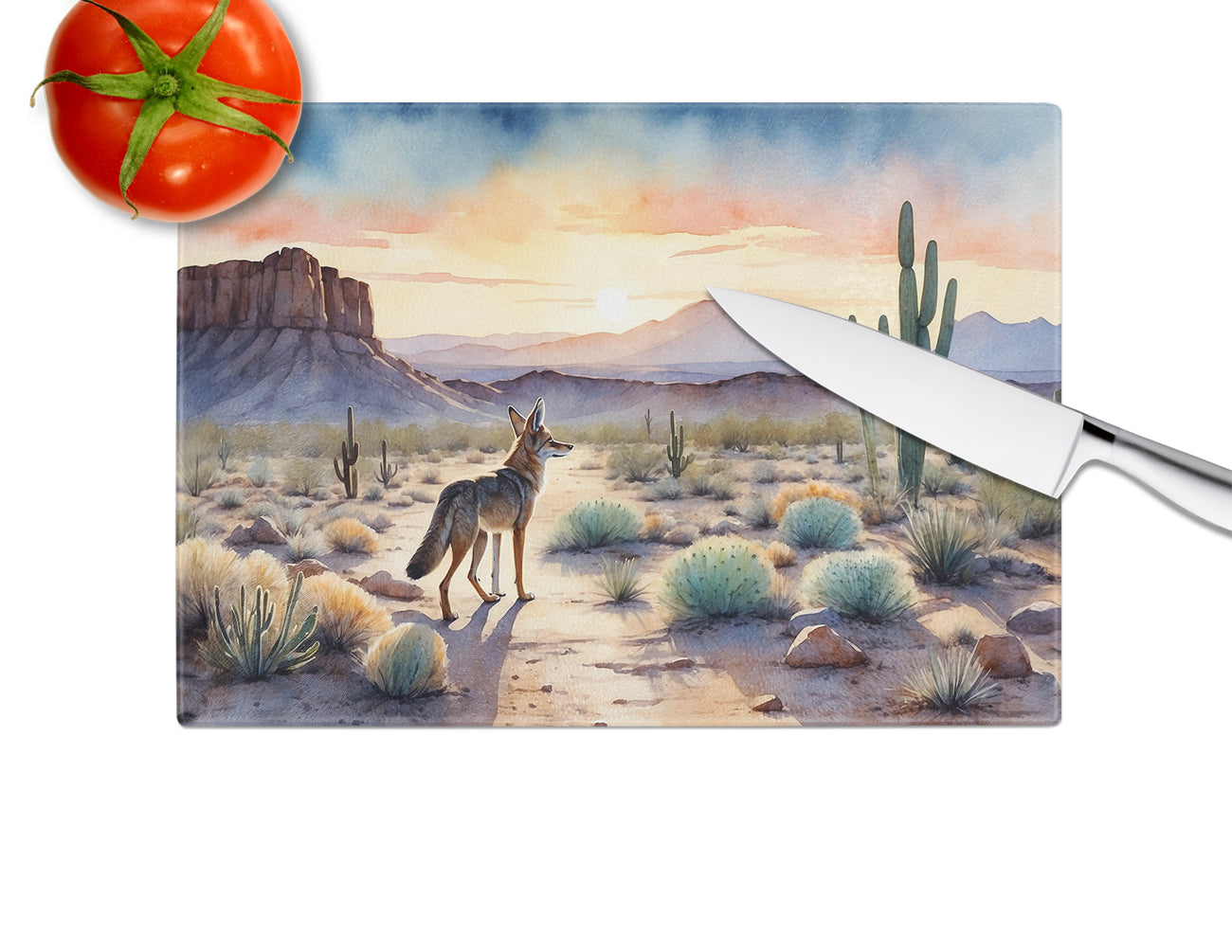 Desert Sunset Coyote Glass Cutting Board