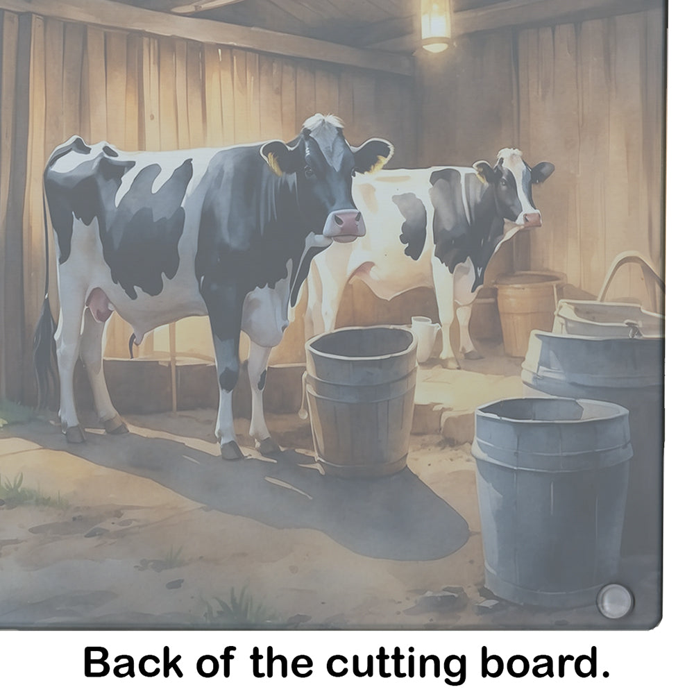 Cows Evening Milking Time Glass Cutting Board