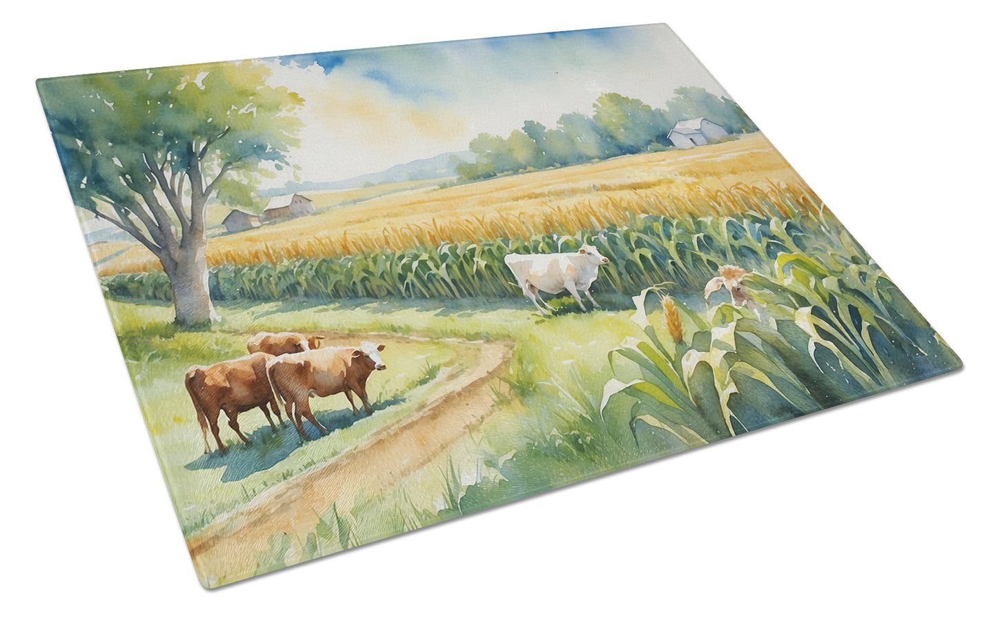 Buy this Cows by the Cornfield Glass Cutting Board