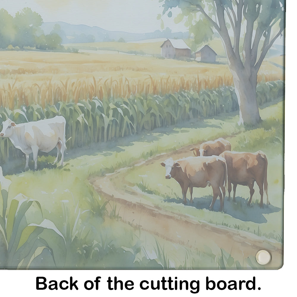 Cows by the Cornfield Glass Cutting Board