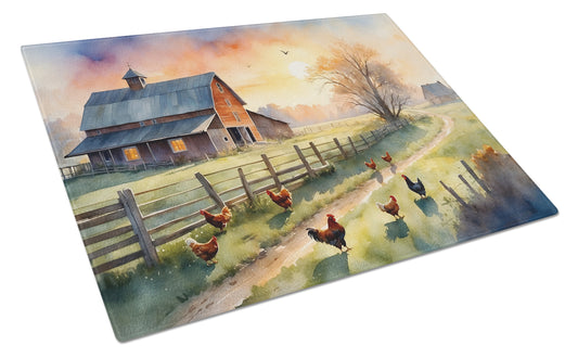 Buy this Chicken Farmyard Sunrise Glass Cutting Board