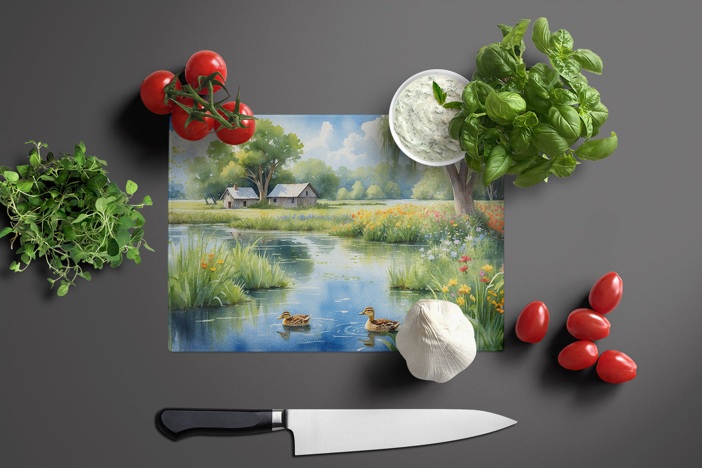 Mother Duck Glass Cutting Board