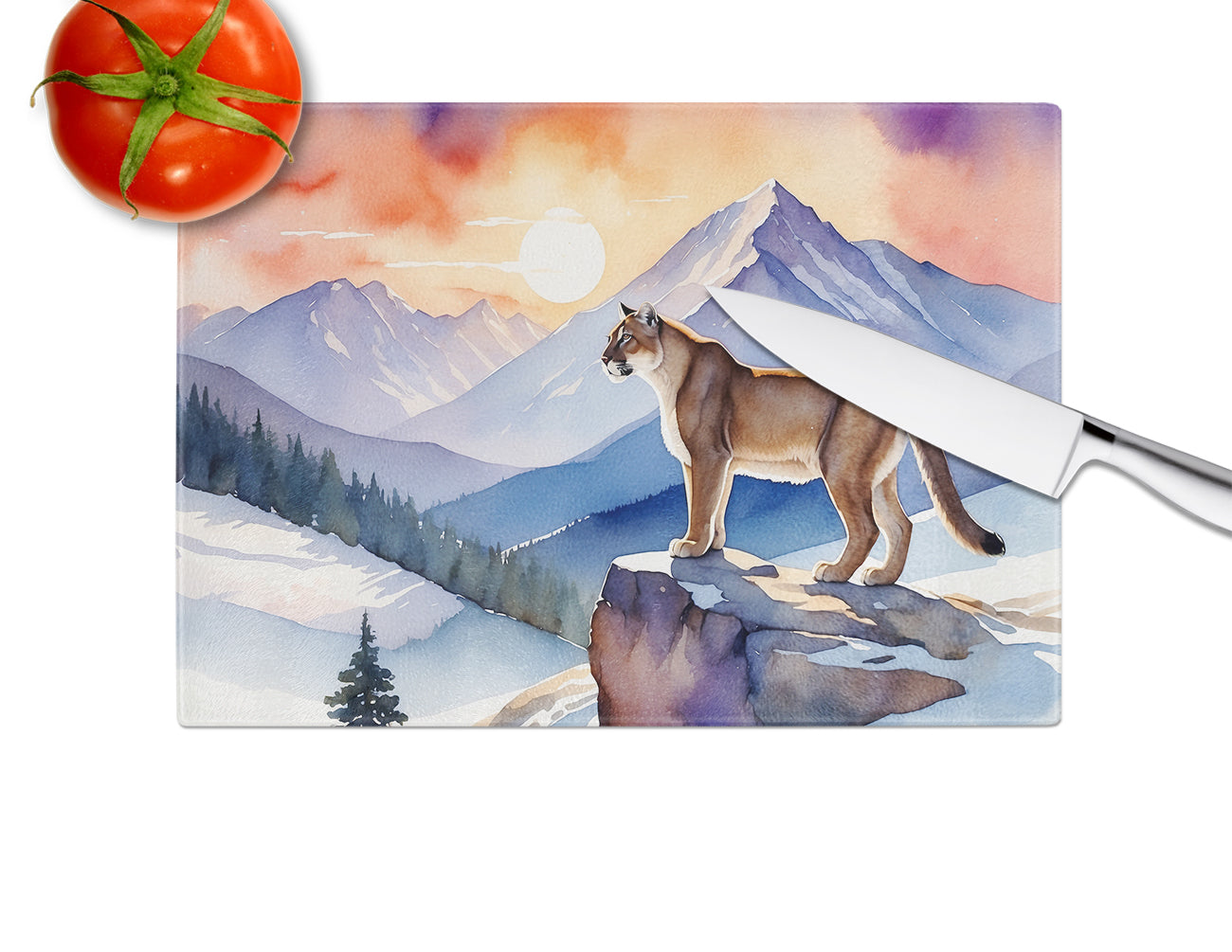 Mountain Majesty Lion Glass Cutting Board