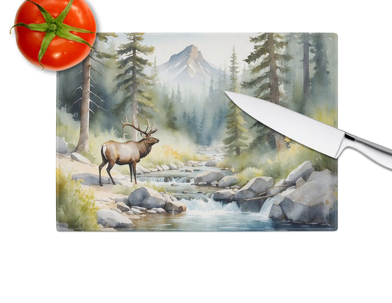 Mountain Stream Elk Glass Cutting Board