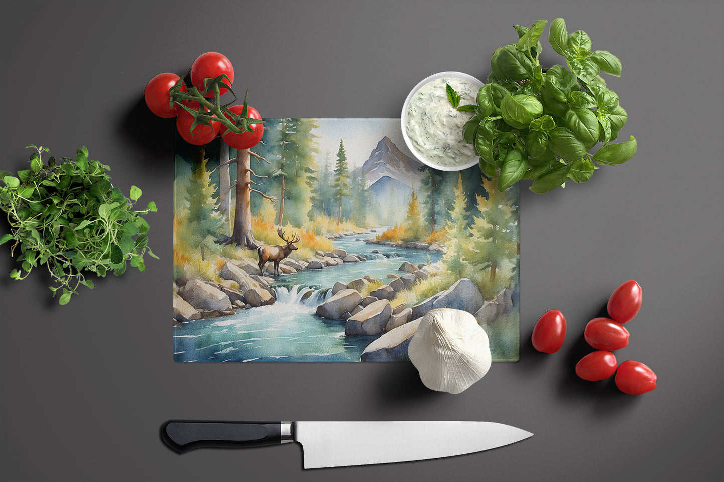 Mountain Stream Glass Cutting Board