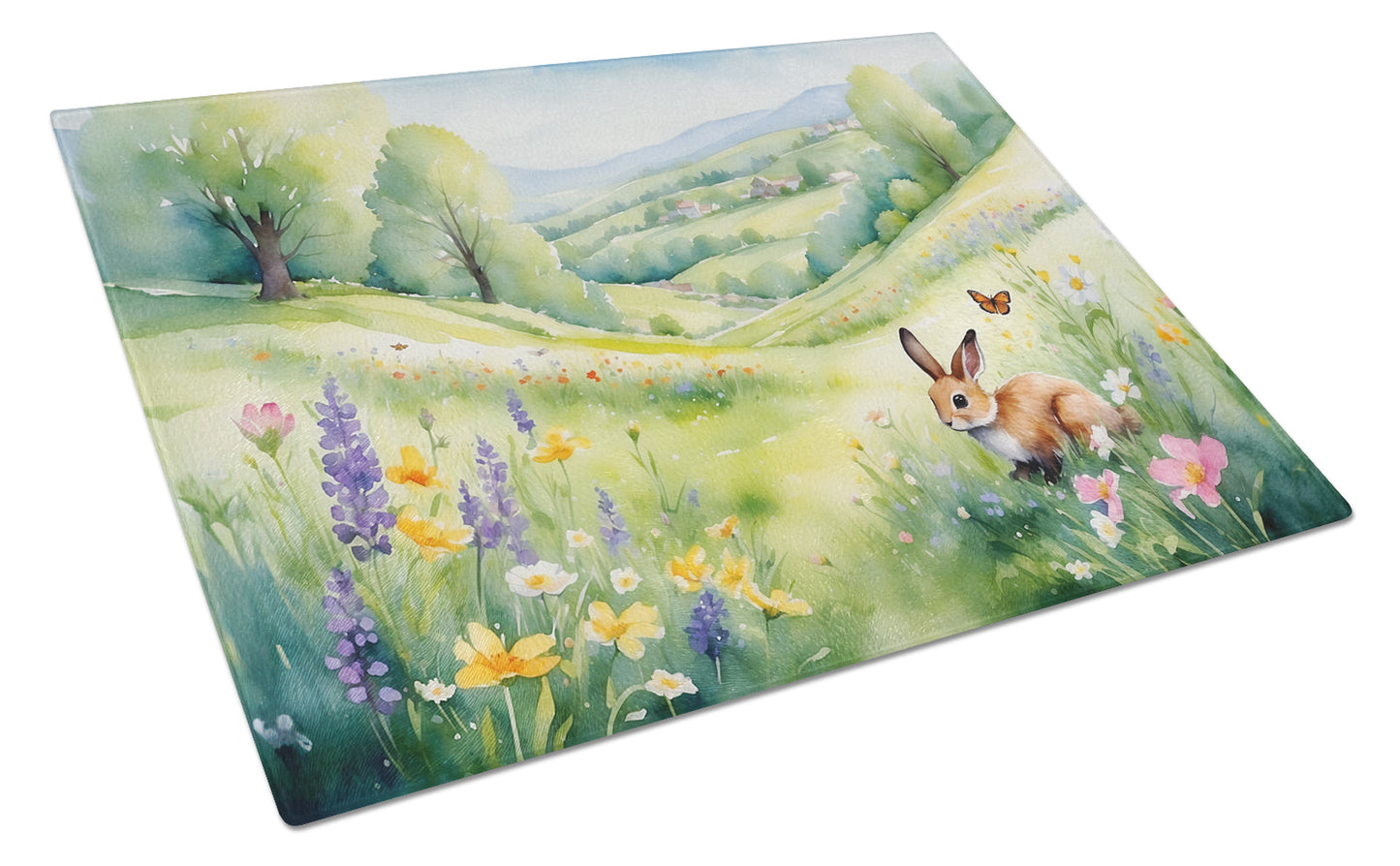 Buy this Rabbit Springtime Meadow Glass Cutting Board