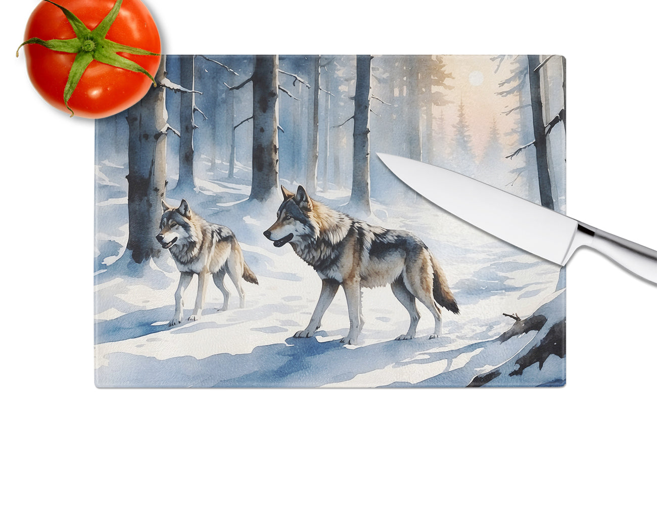 Winter Wolves Glass Cutting Board