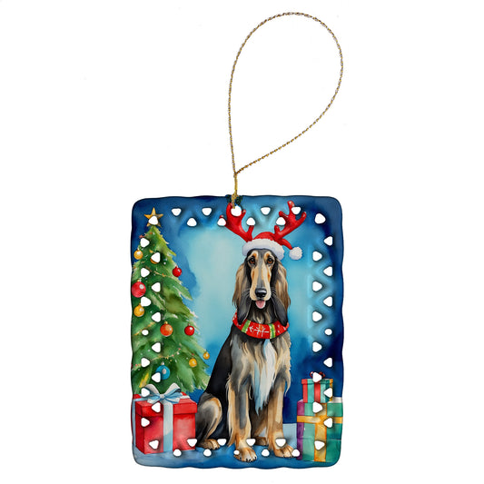 Buy this Afghan Hound Christmas Reindeer Porcelain Ornament