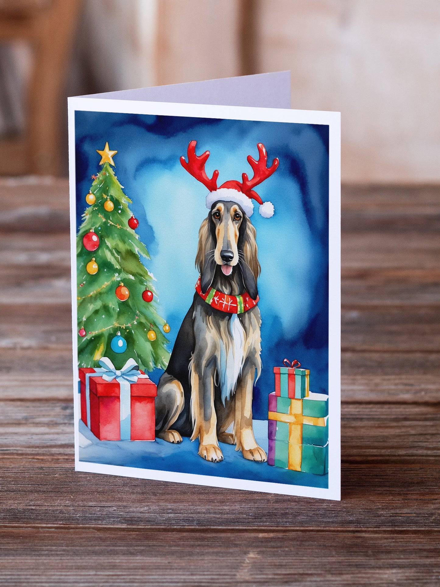 Afghan Hound Christmas Reindeer Greeting Cards Pack of 8