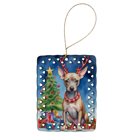 Buy this American Hairless Terrier Christmas Reindeer Porcelain Ornament