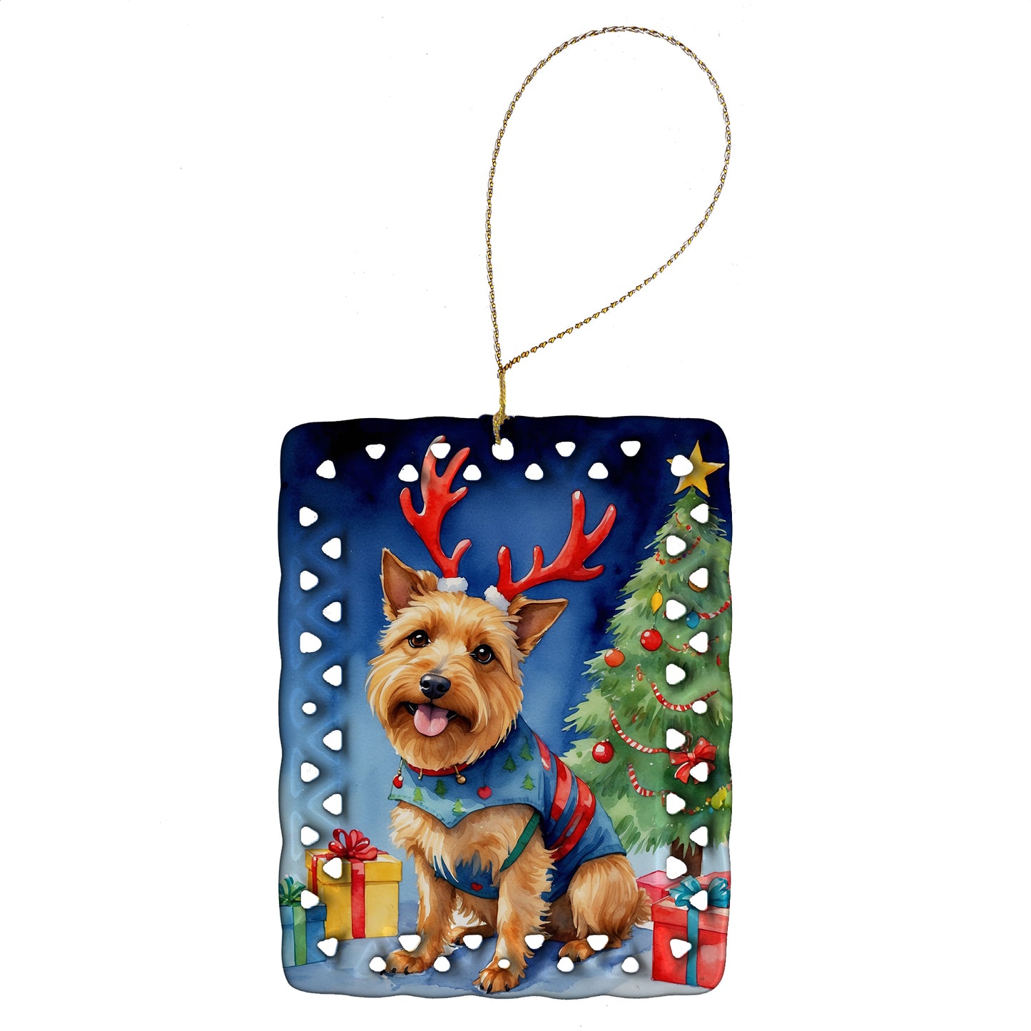 Buy this Australian Terrier Christmas Reindeer Porcelain Ornament