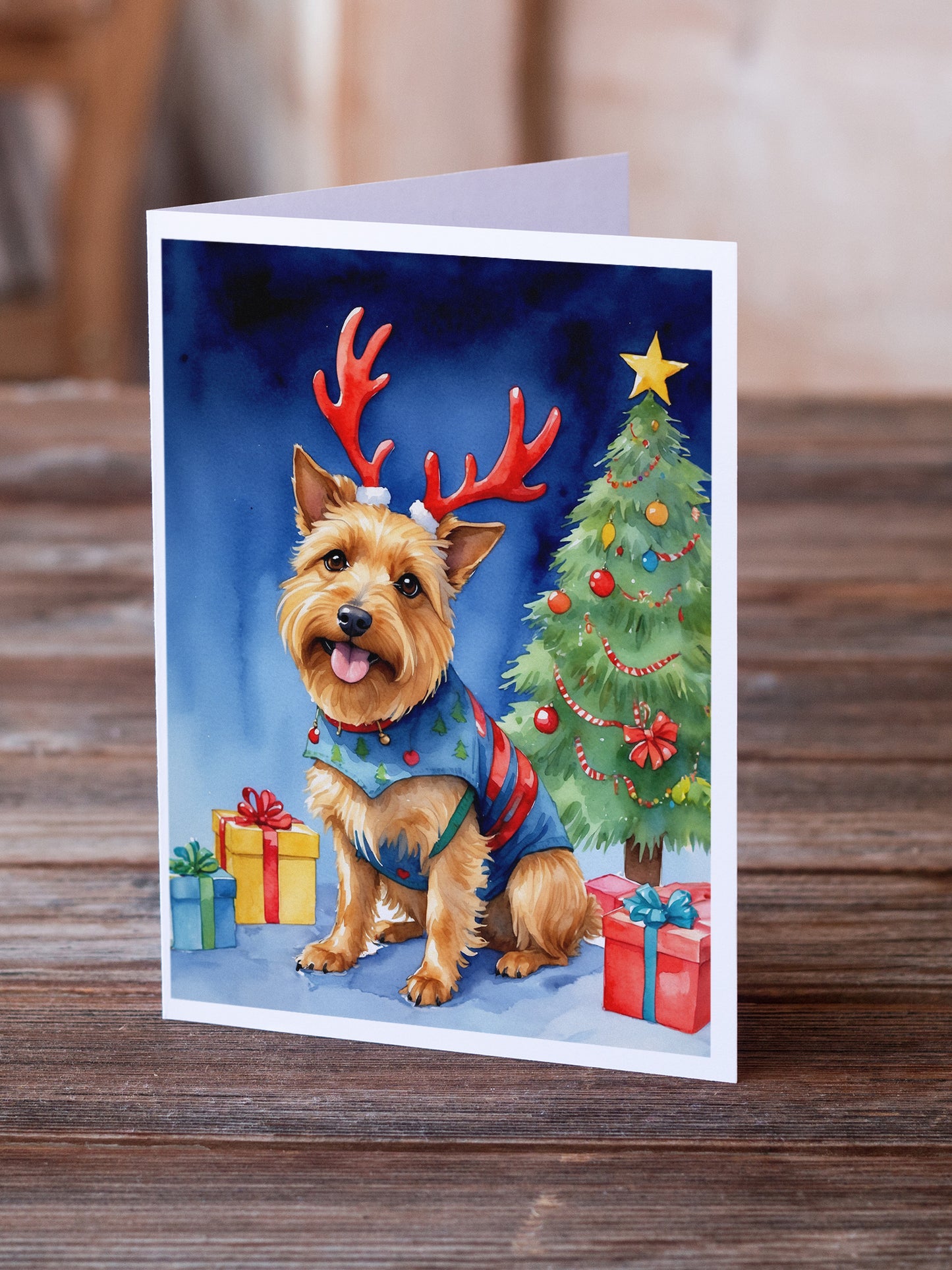 Australian Terrier Christmas Reindeer Greeting Cards Pack of 8