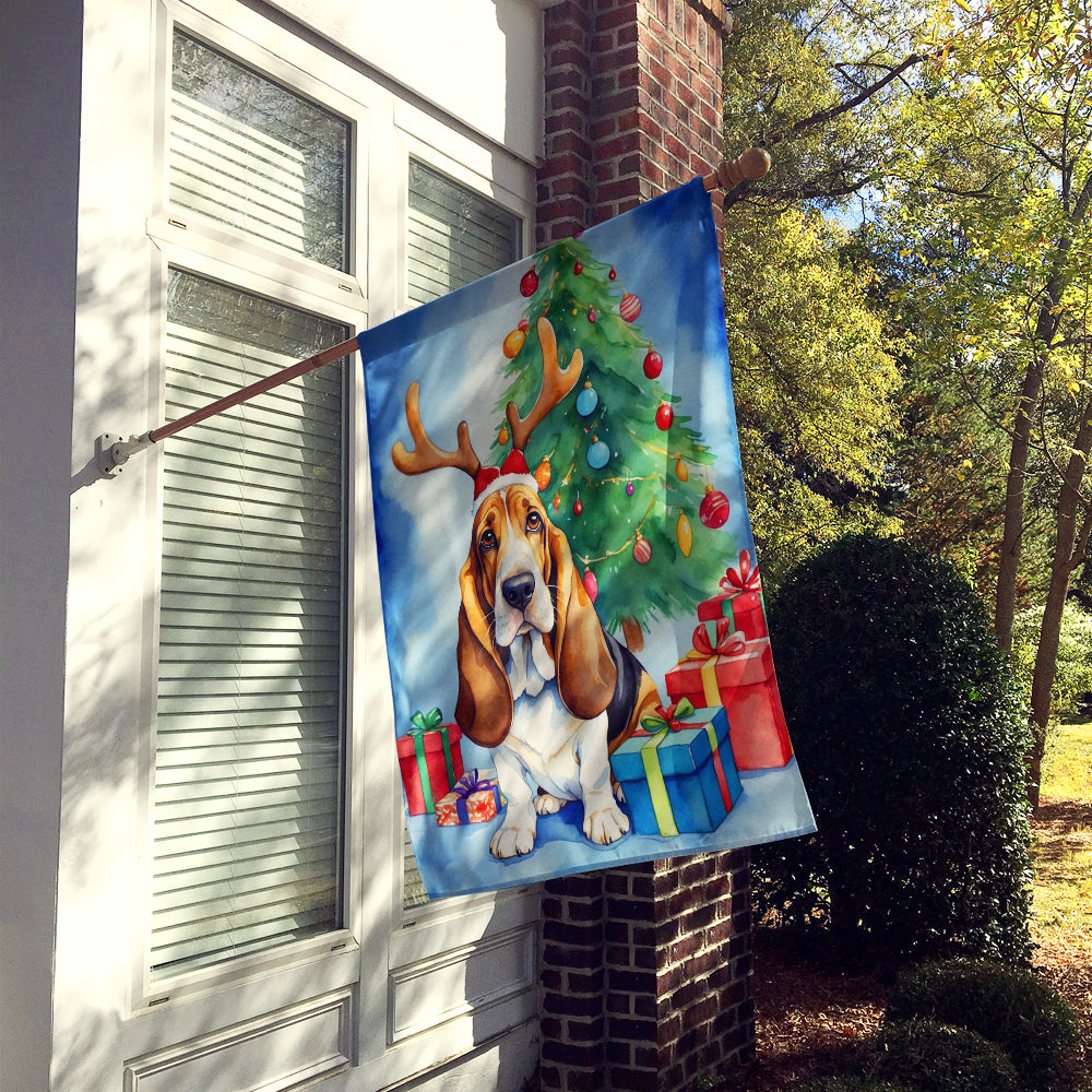 Basset Hound Christmas Reindeer House Flag