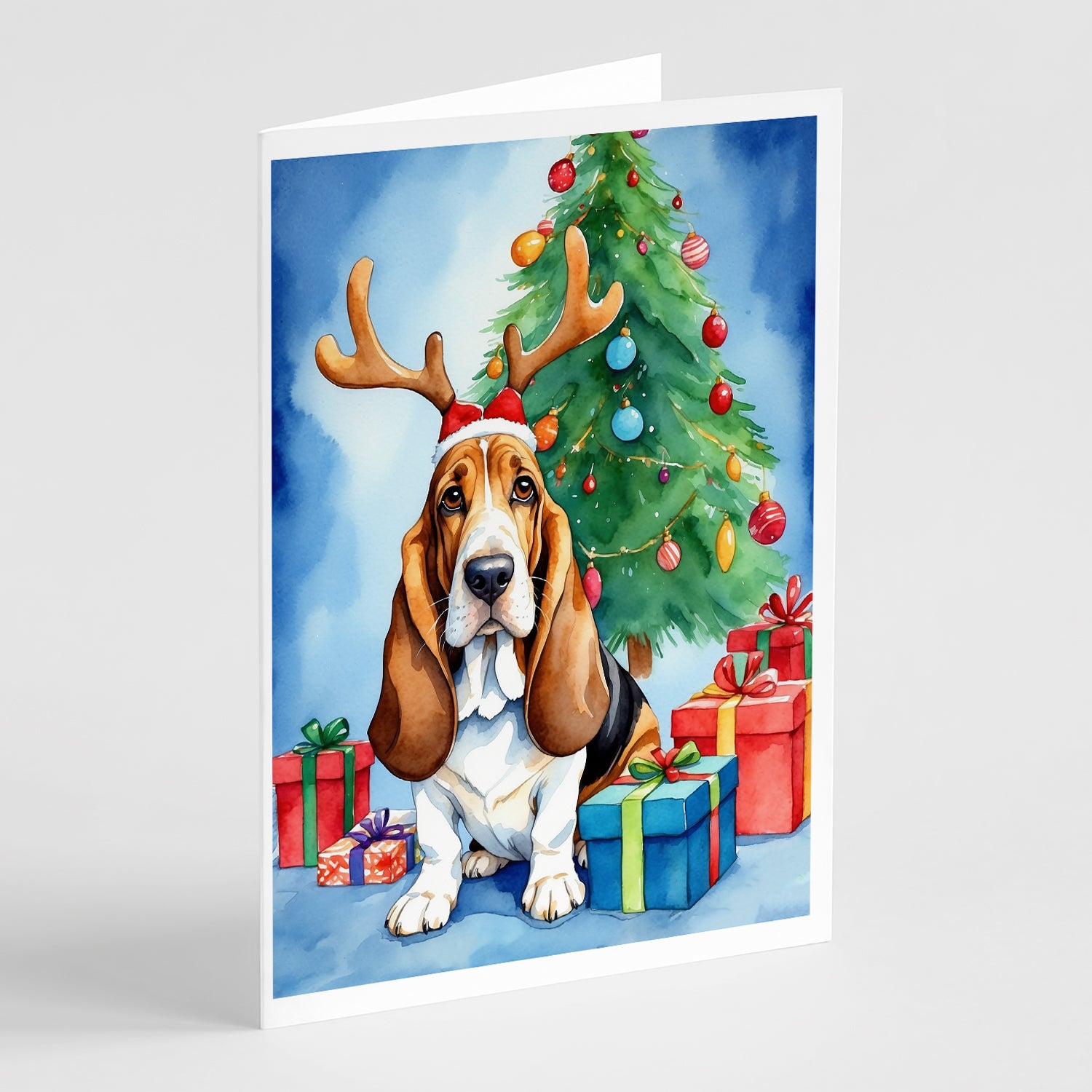 Buy this Basset Hound Christmas Reindeer Greeting Cards Pack of 8