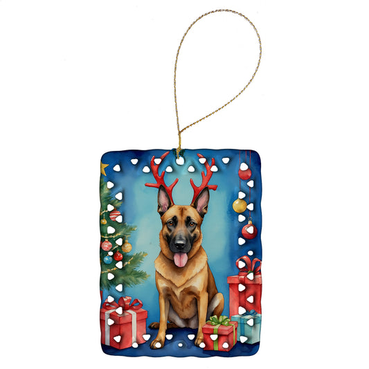 Buy this Belgian Malinois Christmas Reindeer Porcelain Ornament