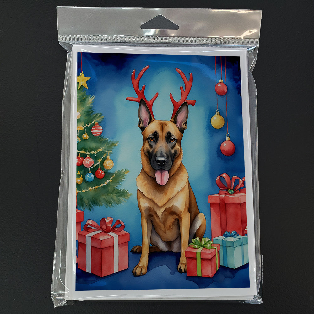 Belgian Malinois Christmas Reindeer Greeting Cards Pack of 8