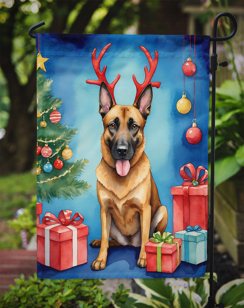 Belgian Malinois Christmas Reindeer Garden Flag