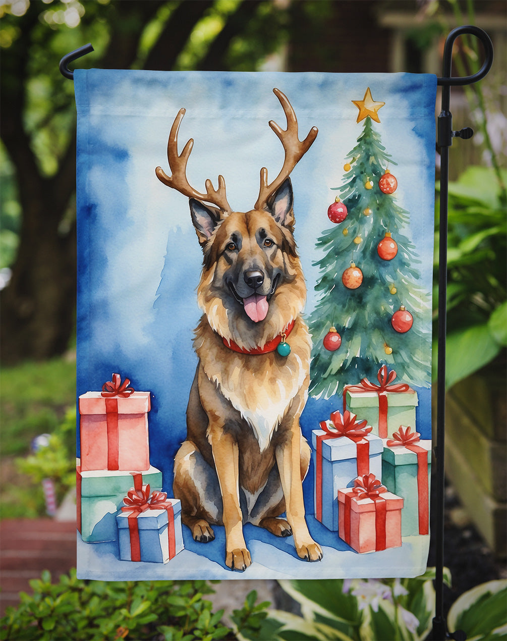 Belgian Tervuren Christmas Reindeer Garden Flag