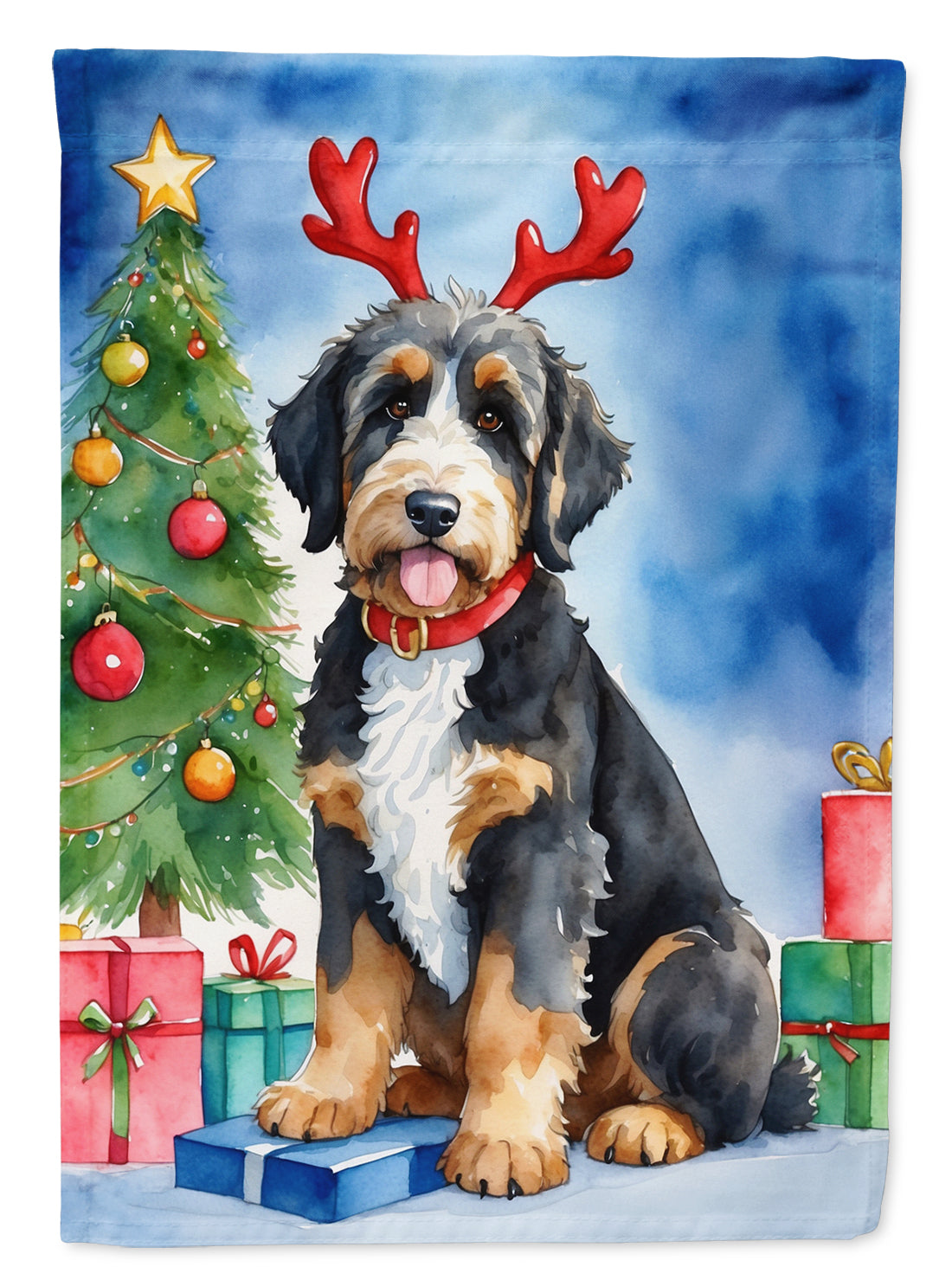 Buy this Bernedoodle Christmas Reindeer House Flag