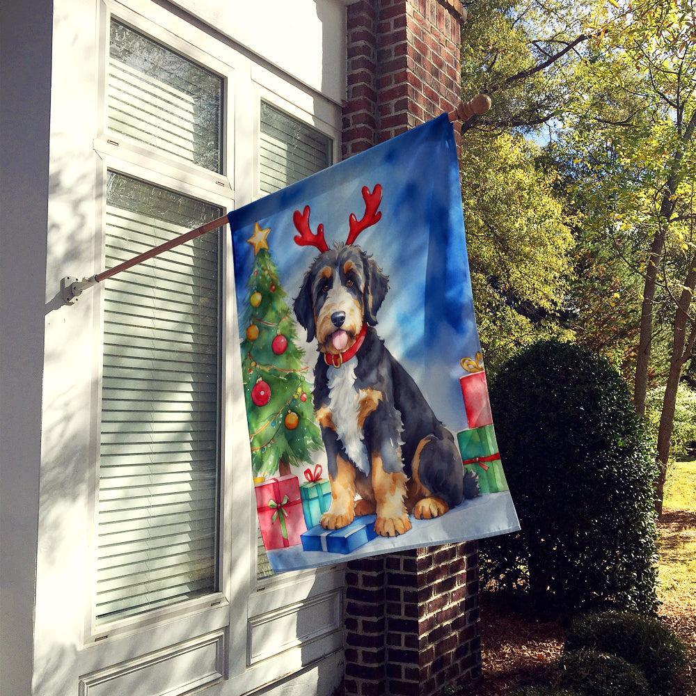 Bernedoodle Christmas Reindeer House Flag